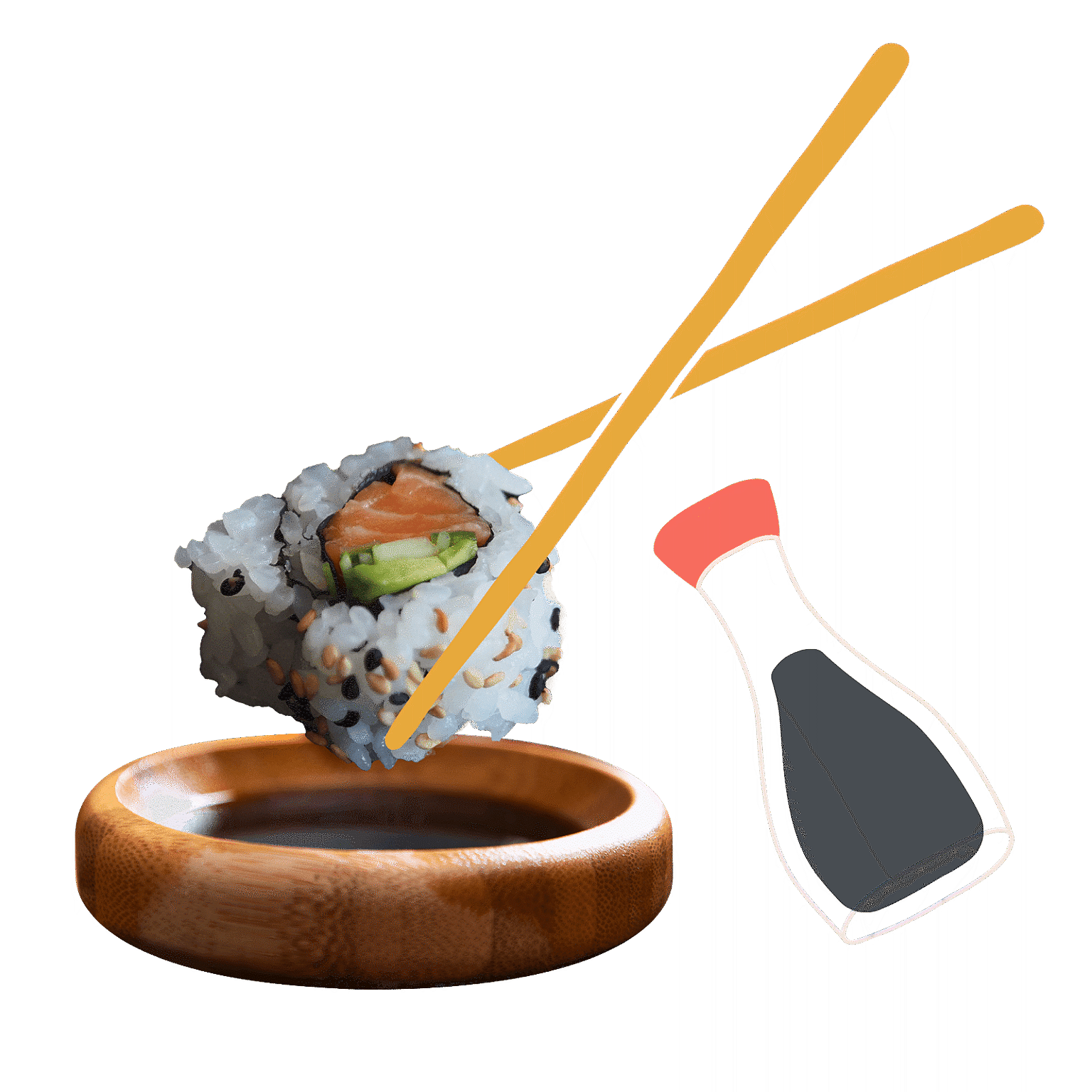 Sushi with chopstick and soy sauce illustration